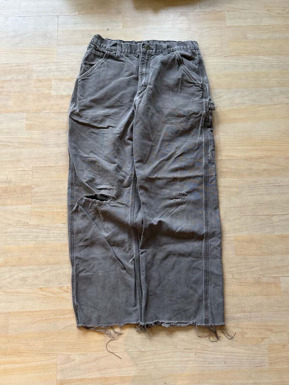 Carhartt Carpenter Pants Size 32x36 Distressed Grey Canvas Workwear